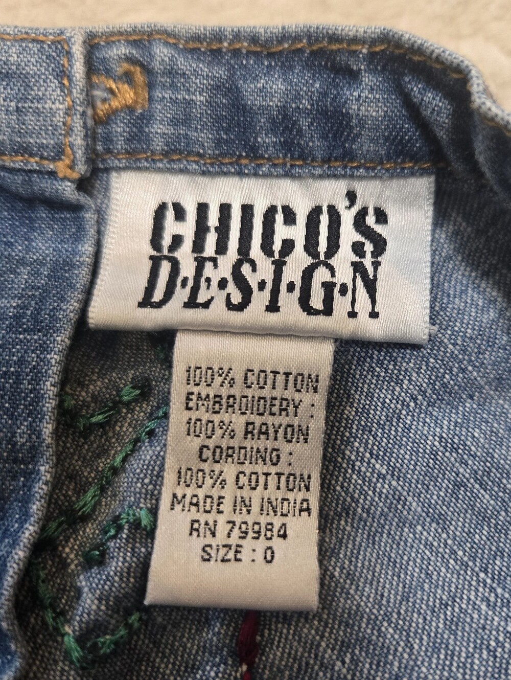 Chico's Design Vintage Embroidered Denim Maxi Fringed Boho Folk Skirt, 0 - 4/S - Picture 2 of 6